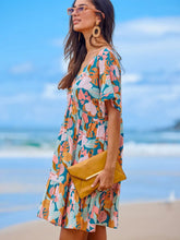 Printed V-Neck Short Sleeve Dress OutfitFlow